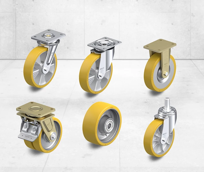 Wheels and casters with cast Blickle Extrathane® polyurethane tread