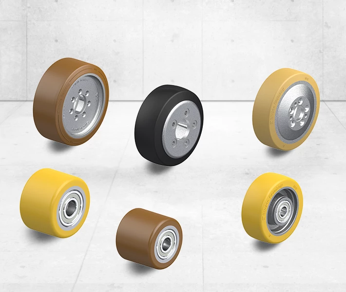 Rollers for pallet trucks and forklift wheels