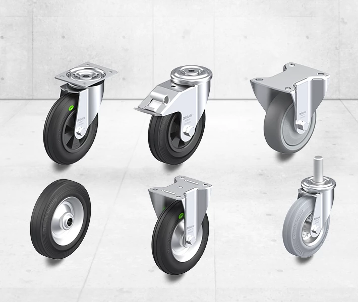 Wheels and casters with standard rubber tires